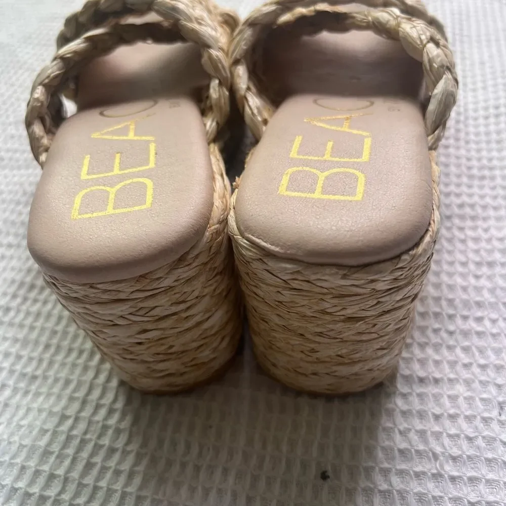 Anthropologie MATISSE Reflection Raffia Platform Bohemian Sandals Beach Shoes 8